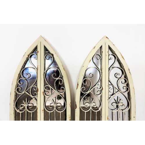 490 - WALL MIRRORS, Gothic style white painted arched frames, 180cm H x 57cm. 82)