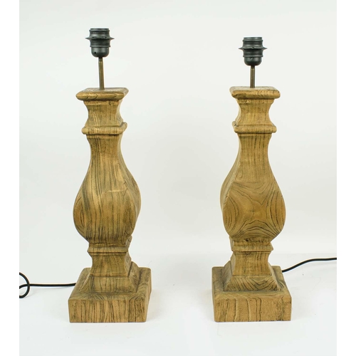 5 - LOMBOK LAMPS, a pair, balustrade rustic carved wood, 83cm H. (2)