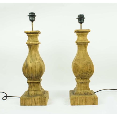 5 - LOMBOK LAMPS, a pair, balustrade rustic carved wood, 83cm H. (2)