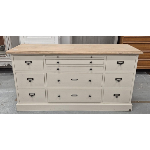 503 - BANK OF DRAWERS, with a pine top and painted base, 51cm x 63cm H x 156cm.