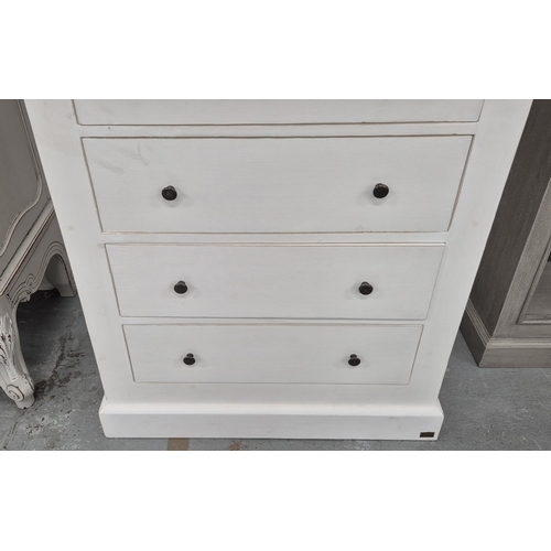 506 - TALL PRESS CUPBOARD, white painted with a cupboard over three drawers, 85cm x 211cm H x 60cm.