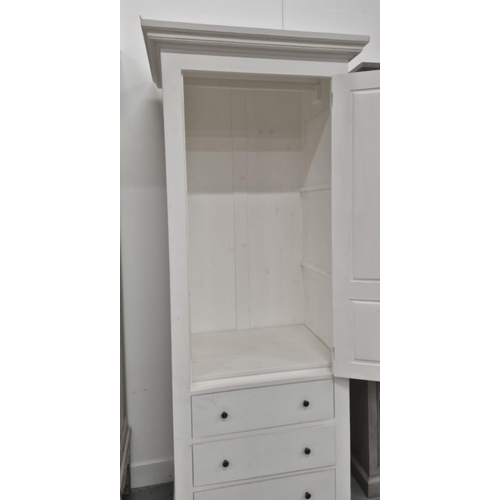 506 - TALL PRESS CUPBOARD, white painted with a cupboard over three drawers, 85cm x 211cm H x 60cm.