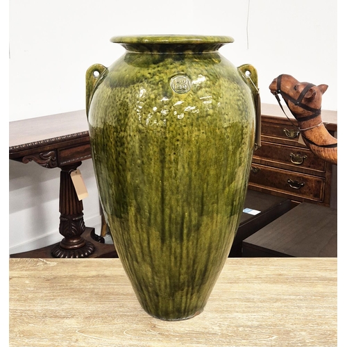 508 - URN, green glazed of large proportions, 72cm H x 43cm.