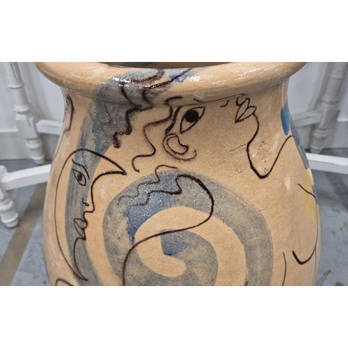 511 - FLOOR URN, with decorative detail including a man in the moon, 41cm x 65cm H.