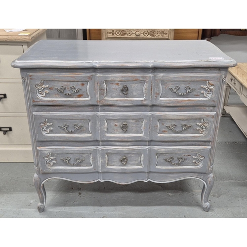 512 - COMMODE, grey painted in a distressed finish, 47cm x 81cm H x 94cm.