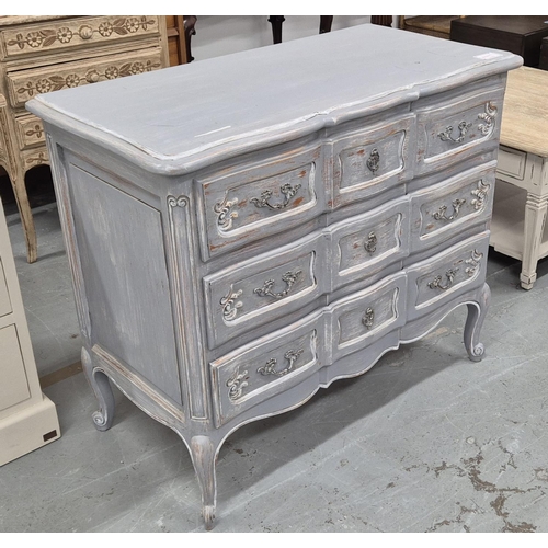 512 - COMMODE, grey painted in a distressed finish, 47cm x 81cm H x 94cm.