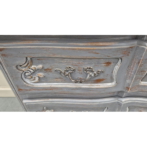 512 - COMMODE, grey painted in a distressed finish, 47cm x 81cm H x 94cm.