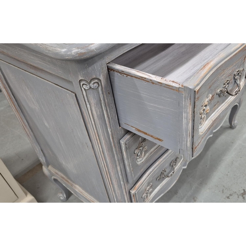 512 - COMMODE, grey painted in a distressed finish, 47cm x 81cm H x 94cm.