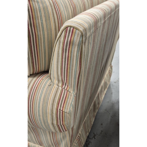 514 - ARMCHAIR/LOVE SEAT, striped, 120cm x 97cm H.