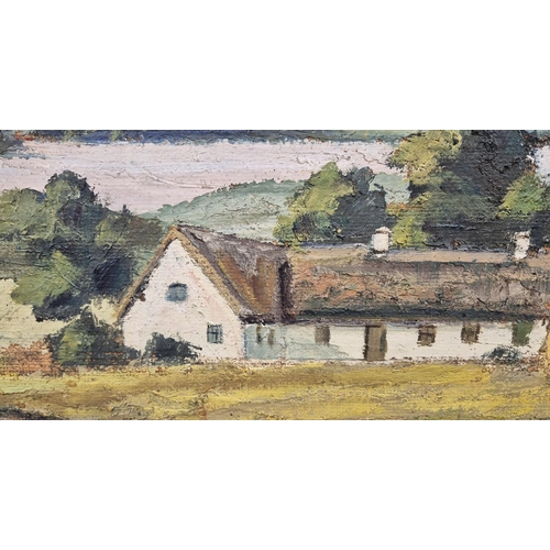 55 - SIGUARD SCHOU (b. 1896) 'Landscape with Cottages and Corn Fields', oil on canvas, 95cm x 71cm, signe... 