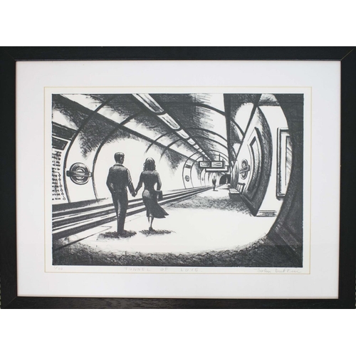 60 - JOHN DUFFIN (b.1965), 'Tunnel of love', print, signed and numbered 1/10, 43cm x 55cm, framed.