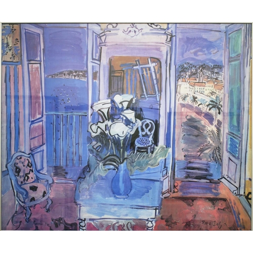 83 - AFTER RAOUL DUFY (1877-1953), 'Interior with open window, 1928', off set lithograph, 89cm 109cm, fra... 