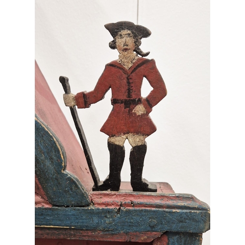 286 - DANISH FOLK ART HANGING SPICE SHELVES, painted, figural detail, 82cm x 13cm x 71cm H.