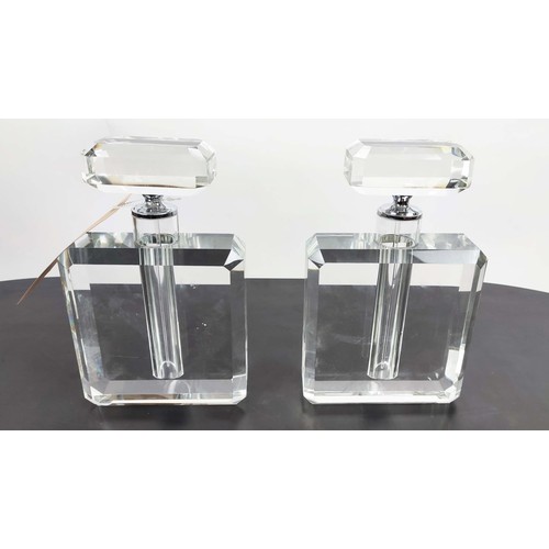 444 - PERFUME BOTTLES, a pair, cut glass, 26cm H x 17cm W. (2)