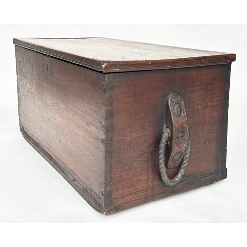 240 - SEAMAN'S TRUNK, 19th century elm with rising lid and rope handles, 93cm W x 45cm x 45cm.