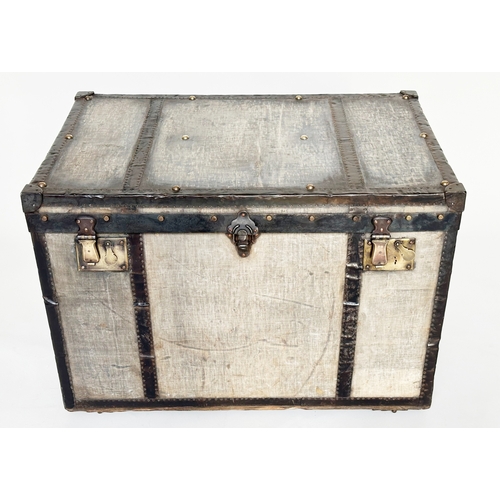 159 - TRAVELLING TRUNK BY J BURTON AND BRO LONDON, early 20th century canvas lined and metal bound with ri... 