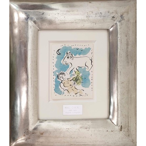 69 - MARC CHAGALL, 'Artist and Goat' lithograph, 14cm x 11cm, framed.