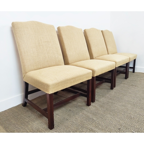 170 - SIDE CHAIRS, a set of four, George III style mahogany and hessian upholstered, 97cm H x 60cm W x 64c... 