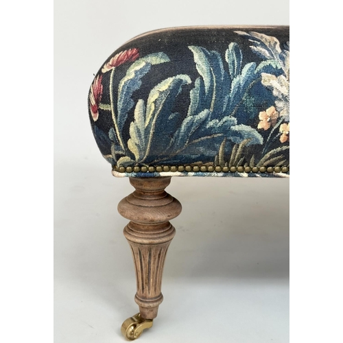 183 - HEARTH STOOL, rectangular with French style tapestry print upholstery and fluted tapering supports t... 