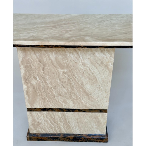 195 - CONSOLE TABLE, Italian travertine marble, rectangular with two tone plinth support, 110cm W x 40cm D... 