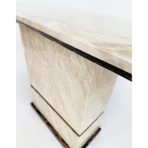 195 - CONSOLE TABLE, Italian travertine marble, rectangular with two tone plinth support, 110cm W x 40cm D... 