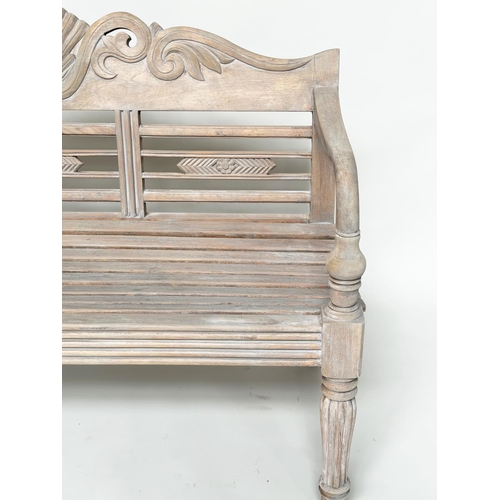 229 - GARDEN BENCH, vintage colonial style faded teak, 133cm W.