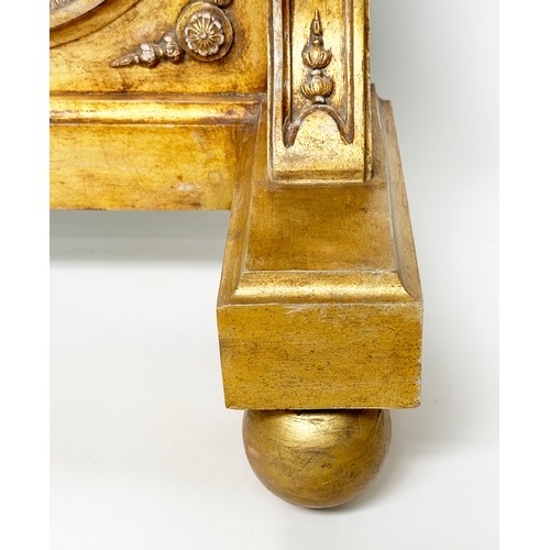 296 - CONSOLE TABLE, Empire style giltwood and gesso with marble top, mirror back and swag frieze, 36cm D ... 