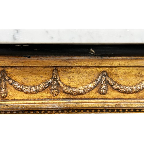 296 - CONSOLE TABLE, Empire style giltwood and gesso with marble top, mirror back and swag frieze, 36cm D ... 