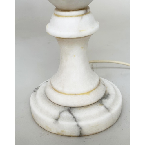 291 - ALABASTER TABLE LAMPS, a pair, Italian with baluster columns and shades, 75cm H (2)