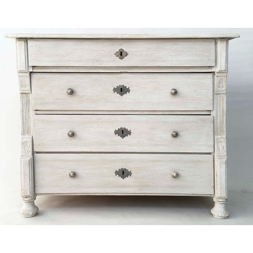 283 - COMMODE, 19th century French, Napoleon III traditionally grey painted with four long drawers with re... 