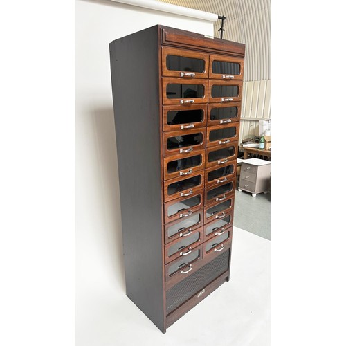 199 - HABERDASHERY CABINET BY CLEMENTS, NEWLING & CO, early 20th century mahogany with twenty glass fronte... 