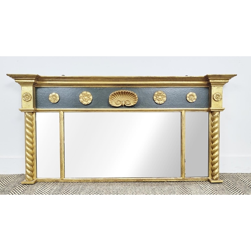 131 - OVERMANTEL, Regency re-gilt and painted with old triple plates, 62cm H x 127cm W.