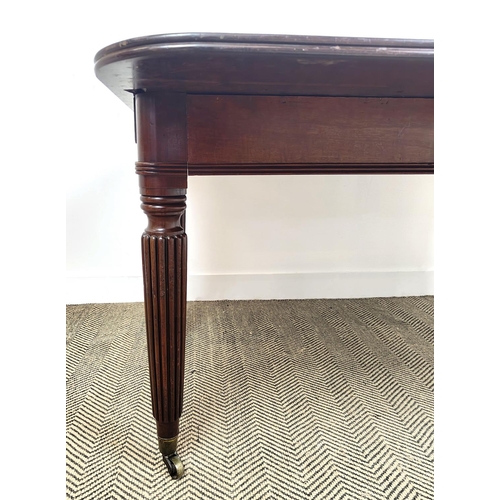 132 - DINING TABLE, George IV mahogany, circa 1820, with two extra leaves on brass castors, 71cm H x 111cm... 