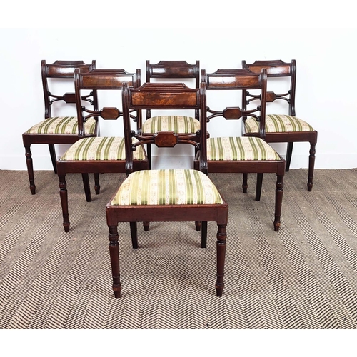 133 - DINING CHAIRS, a set of six, Regency mahogany, circa 1815, with striped drop in seats, 83cm H x 47cm... 