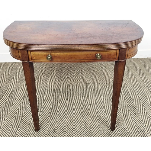 134 - CARD TABLE, Regency mahogany and line inlaid with green baize and dummy drawer frieze, 75cm H x 97cm... 