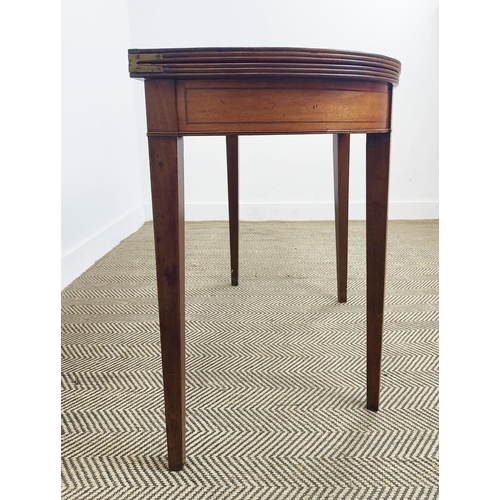 134 - CARD TABLE, Regency mahogany and line inlaid with green baize and dummy drawer frieze, 75cm H x 97cm... 