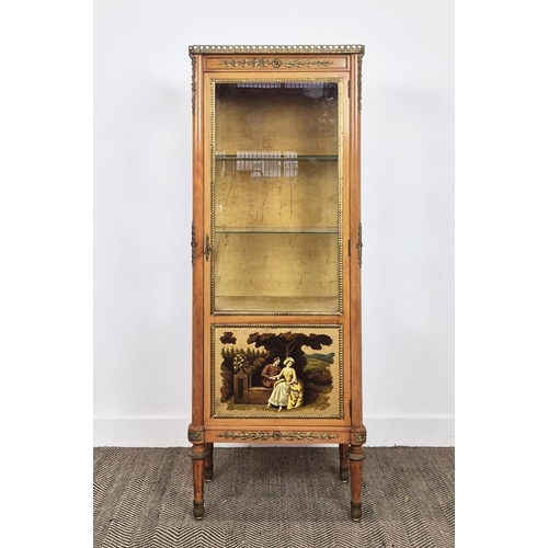 137 - VITRINE, Louis XVI style gilt metal mounted and painted with velvet lined interior and two glass she... 