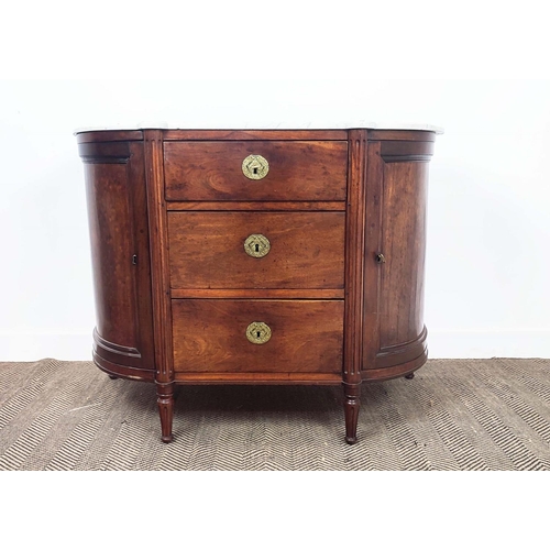 142 - SIDE CABINET, Directoire mahogany, circa 1795, with three drawers, two bowed doors and shaped marble... 