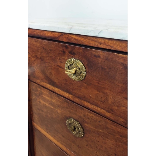 142 - SIDE CABINET, Directoire mahogany, circa 1795, with three drawers, two bowed doors and shaped marble... 