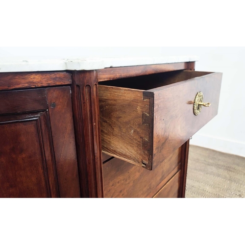 142 - SIDE CABINET, Directoire mahogany, circa 1795, with three drawers, two bowed doors and shaped marble... 