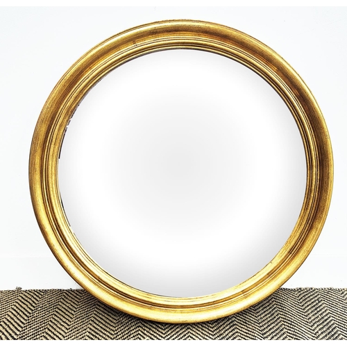 144 - CONVEX WALL MIRROR, gilt framed, 82cm D.