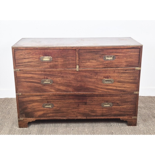 154 - CAMPAIGN CHEST, early/mid 20th century mahogany with brass detail and four drawers, 47cm D x 87cm H ... 