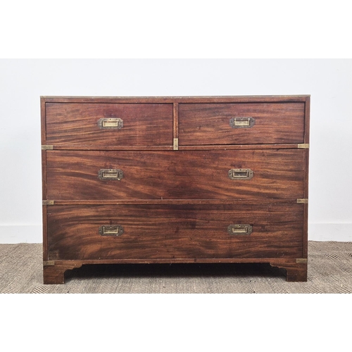 154 - CAMPAIGN CHEST, early/mid 20th century mahogany with brass detail and four drawers, 47cm D x 87cm H ... 