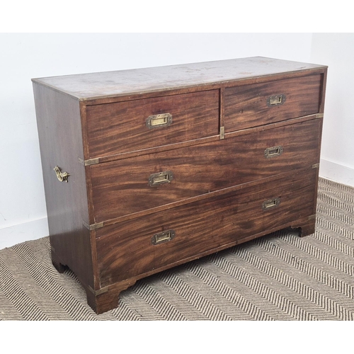 154 - CAMPAIGN CHEST, early/mid 20th century mahogany with brass detail and four drawers, 47cm D x 87cm H ... 