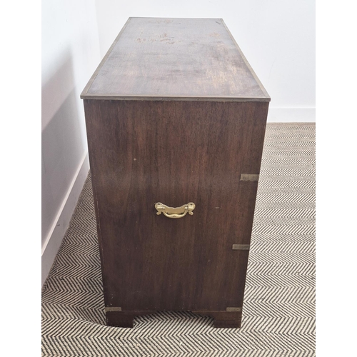 154 - CAMPAIGN CHEST, early/mid 20th century mahogany with brass detail and four drawers, 47cm D x 87cm H ... 