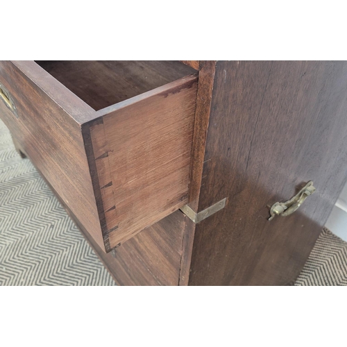 154 - CAMPAIGN CHEST, early/mid 20th century mahogany with brass detail and four drawers, 47cm D x 87cm H ... 