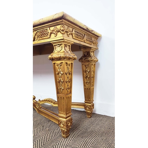 174 - CONSOLE TABLE, Régencey style faux marble and gilt framed, 77cm H x 154cm W x 54cm D.