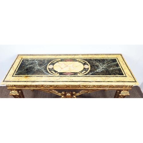 174 - CONSOLE TABLE, Régencey style faux marble and gilt framed, 77cm H x 154cm W x 54cm D.