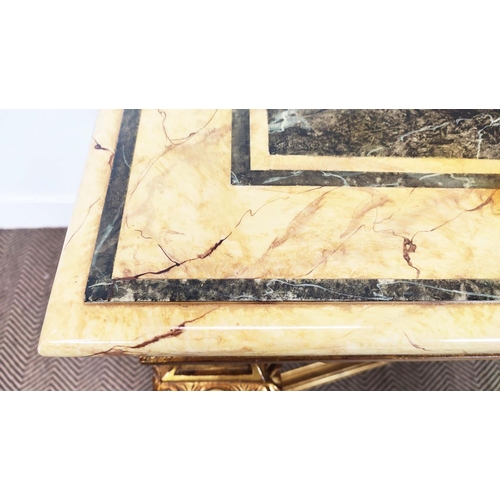 174 - CONSOLE TABLE, Régencey style faux marble and gilt framed, 77cm H x 154cm W x 54cm D.