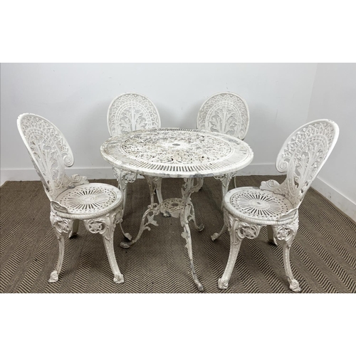 179 - GARDEN TABLE AND FOUR CHAIRS, Victorian style cast metal, 80cm D x 70cm H. (5)